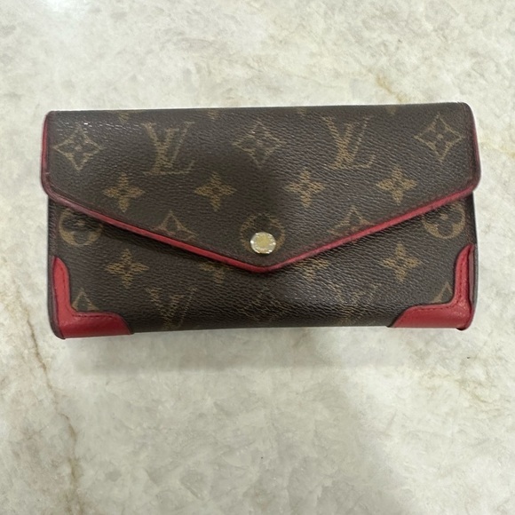 LOUIS VUITTON Monogram Portefeuille Sarah Retiro Long Bifold Wallet, Red - Picture 1 of 12